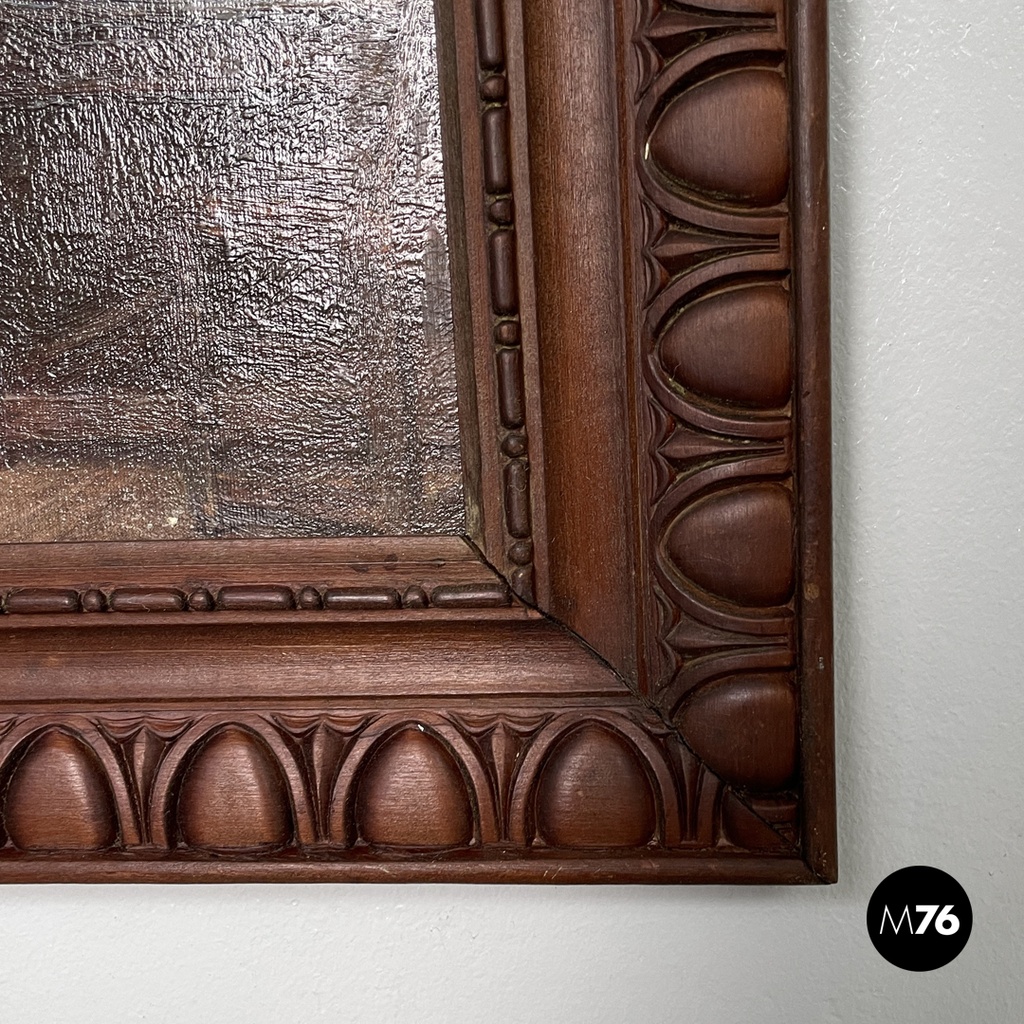 Italian mid-century modern picture with wooden decorated frame, 1960s