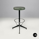 Italian mid-century modern stool in green faux leather and black metal, 1960s