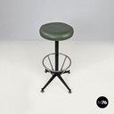Italian mid-century modern stool in green faux leather and black metal, 1960s
