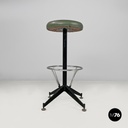 Italian mid-century modern stool in green faux leather and black metal, 1960s