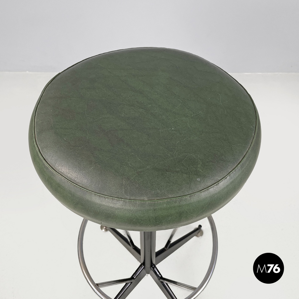 Italian mid-century modern stool in green faux leather and black metal, 1960s