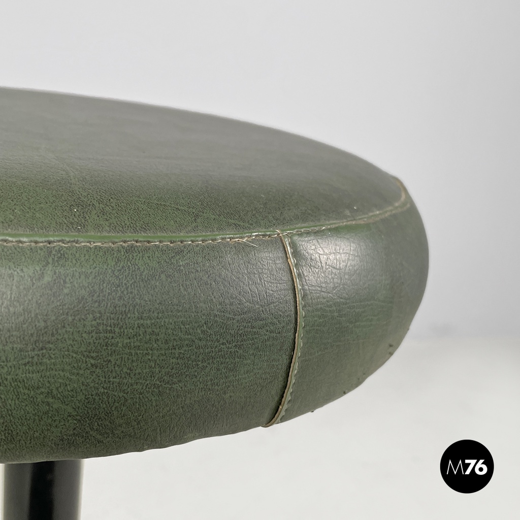 Italian mid-century modern stool in green faux leather and black metal, 1960s