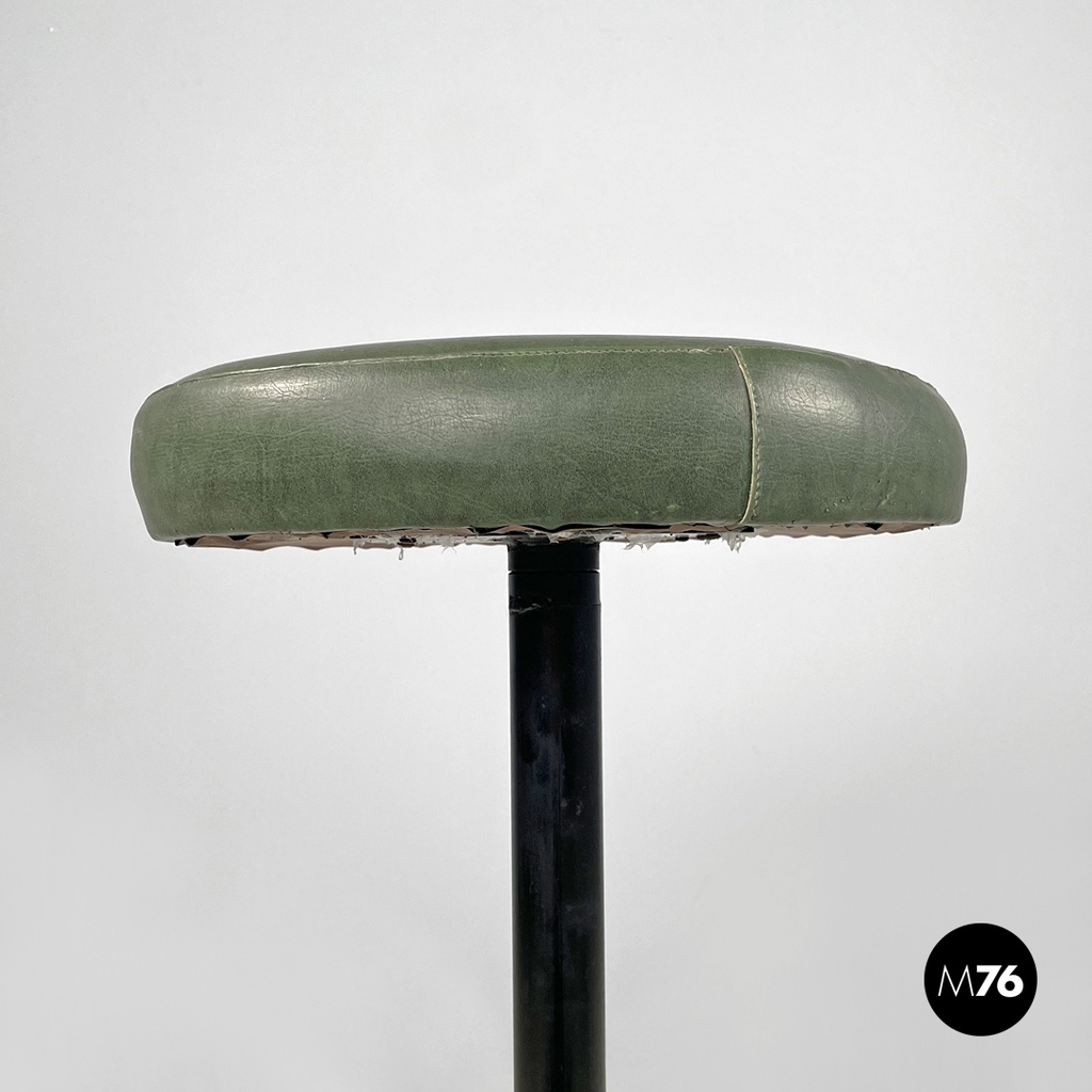 Italian mid-century modern stool in green faux leather and black metal, 1960s