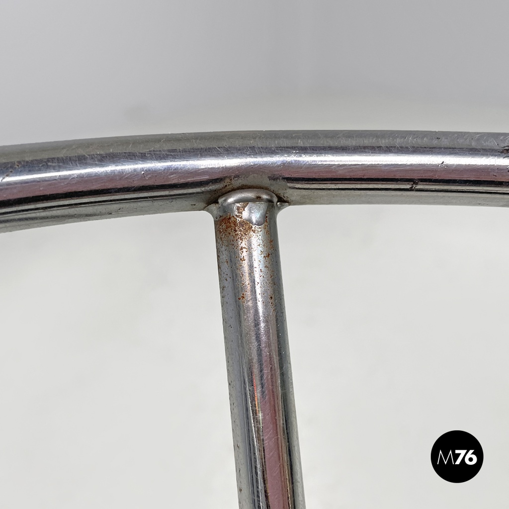 Italian mid-century modern stool in green faux leather and black metal, 1960s