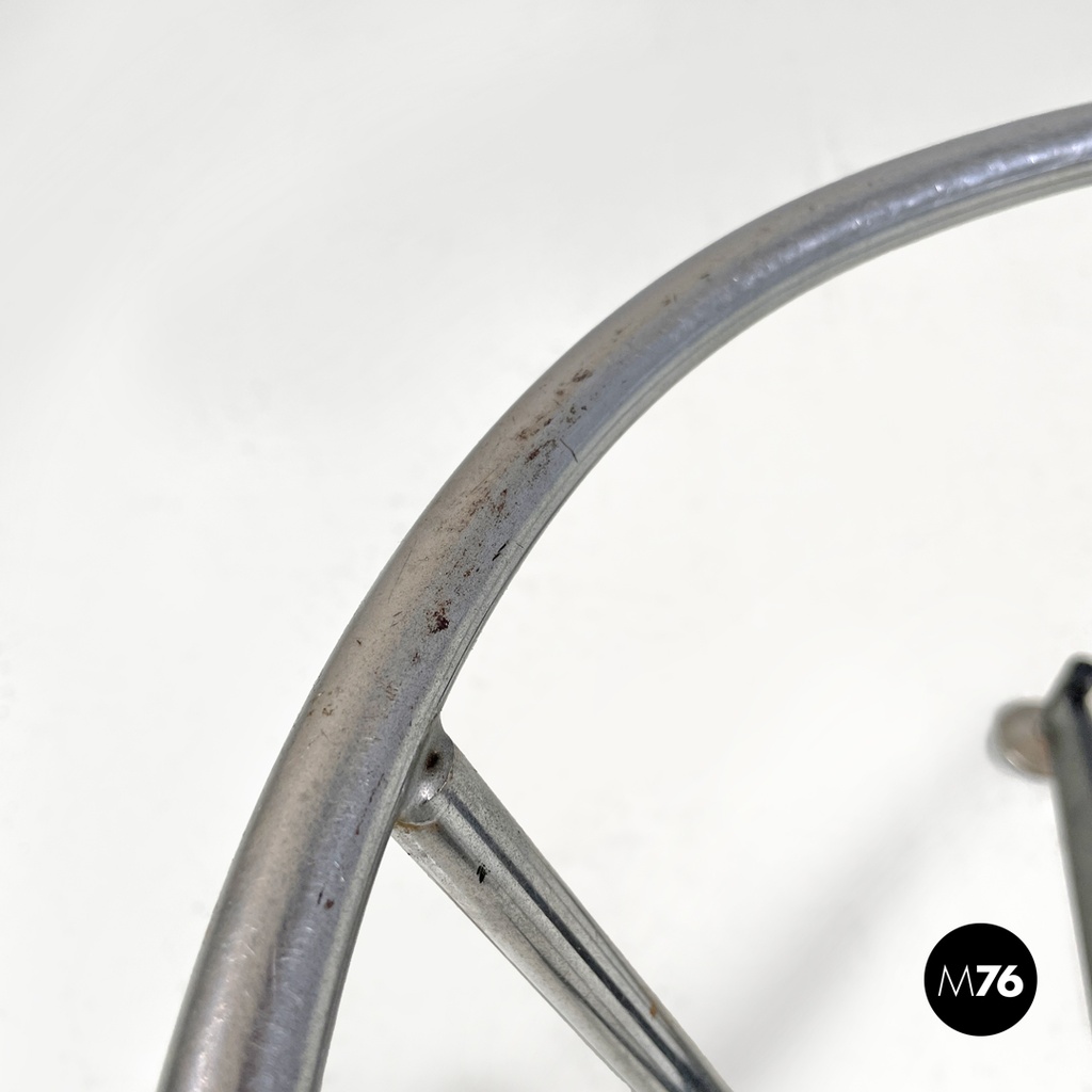 Italian mid-century modern stool in green faux leather and black metal, 1960s