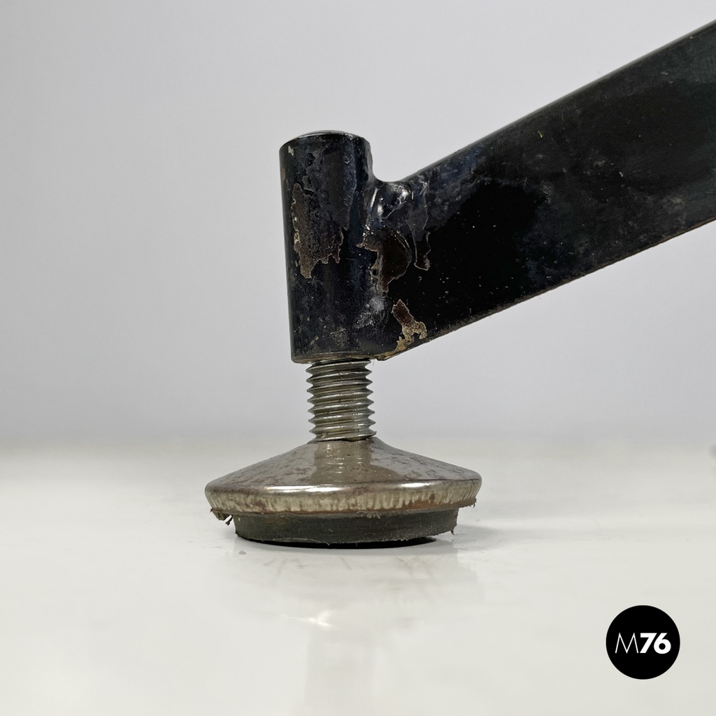 Italian mid-century modern stool in green faux leather and black metal, 1960s