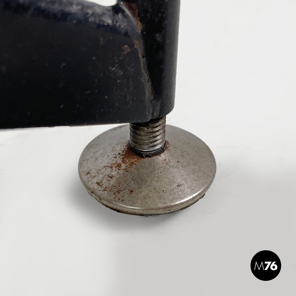 Italian mid-century modern stool in green faux leather and black metal, 1960s