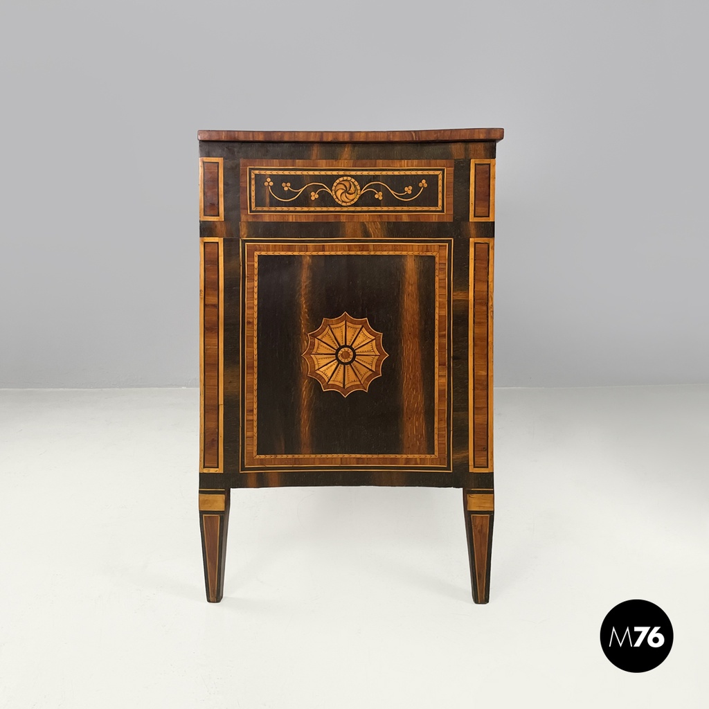 Italian antique wooden chest of drawers with inlay decorations, early 1800s