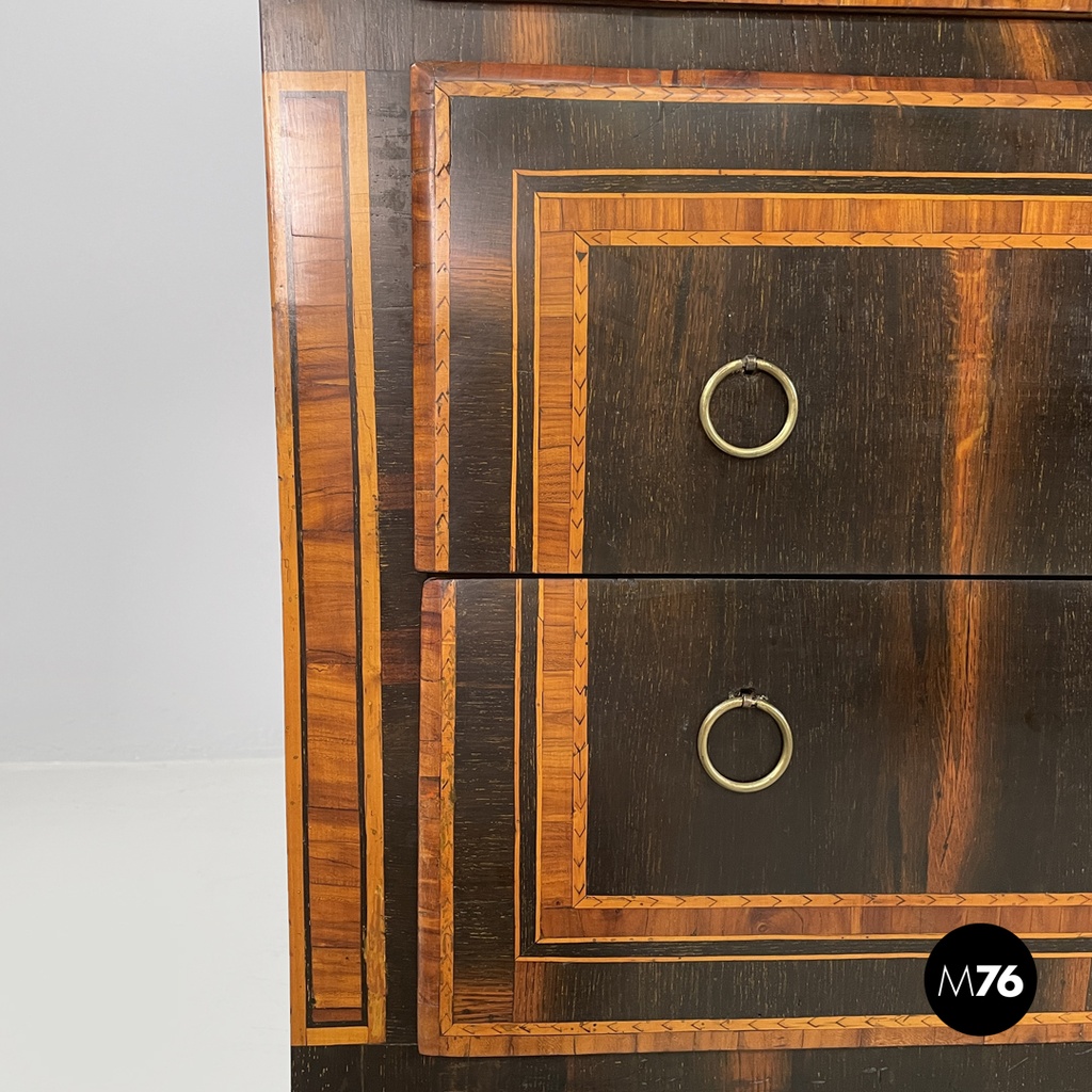 Italian antique wooden chest of drawers with inlay decorations, early 1800s