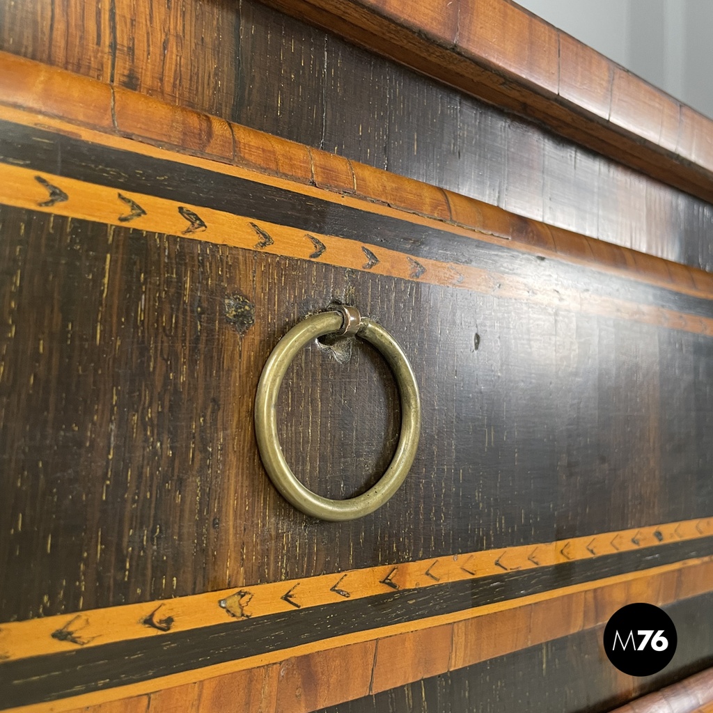 Italian antique wooden chest of drawers with inlay decorations, early 1800s