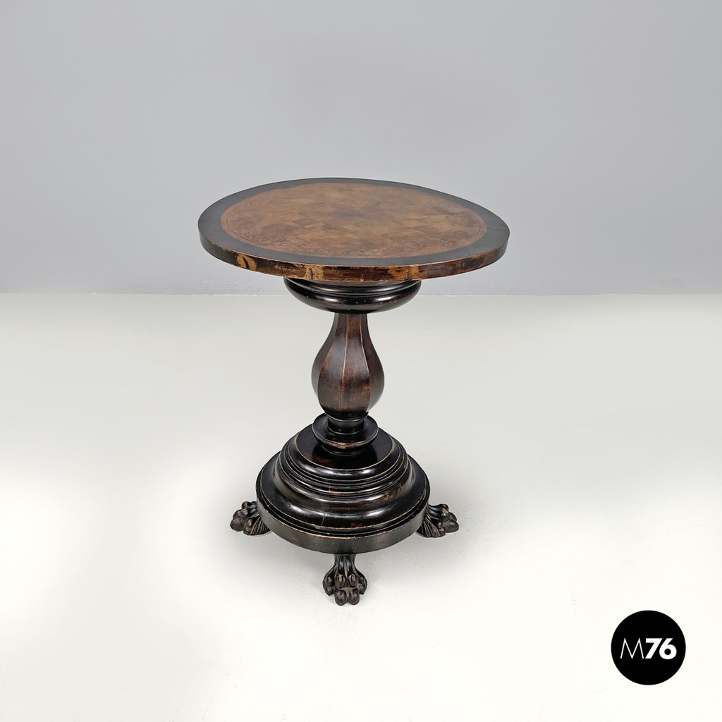 Italian antique wooden coffee table with chessboard decorations, early 1900s