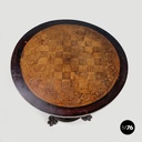 Italian antique wooden coffee table with chessboard decorations, early 1900s
