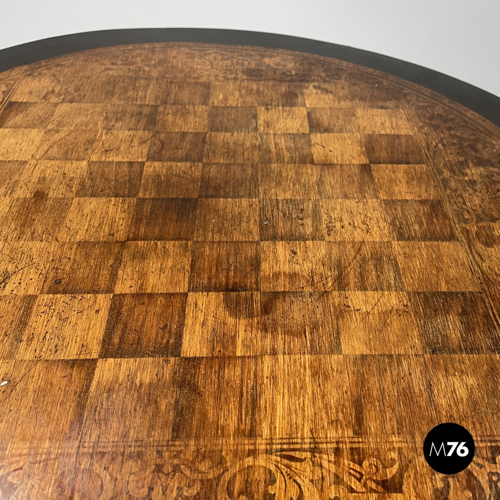 Italian antique wooden coffee table with chessboard decorations, early 1900s