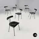Italian modern black wood and metal chairs with rounded profiles, 1980s