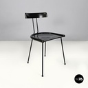 Italian modern black wood and metal chairs with rounded profiles, 1980s