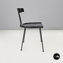 Italian modern black wood and metal chairs with rounded profiles, 1980s