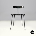 Italian modern black wood and metal chairs with rounded profiles, 1980s