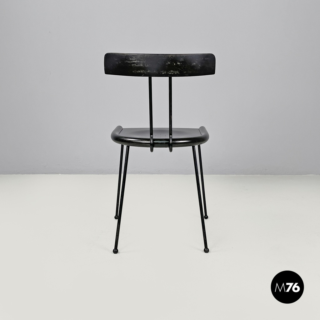Italian modern black wood and metal chairs with rounded profiles, 1980s