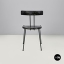 Italian modern black wood and metal chairs with rounded profiles, 1980s