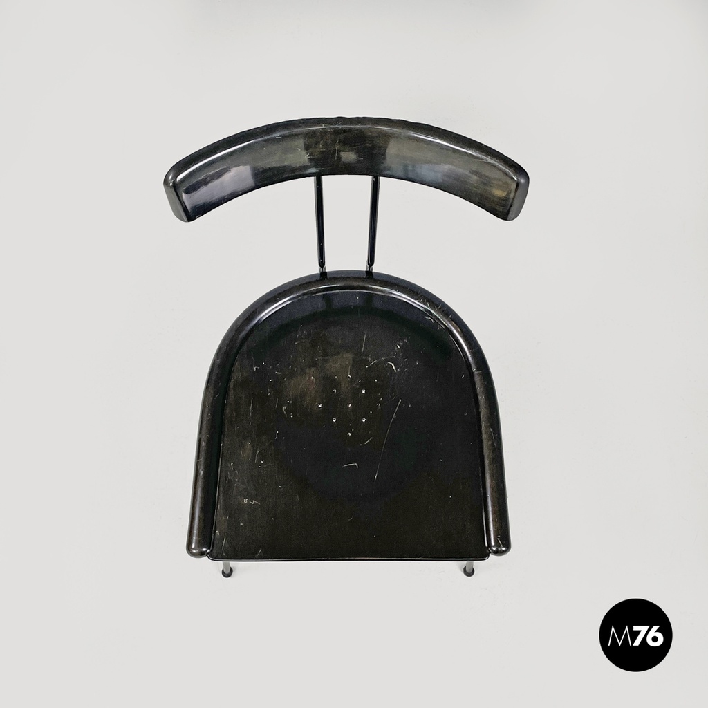 Italian modern black wood and metal chairs with rounded profiles, 1980s