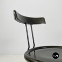 Italian modern black wood and metal chairs with rounded profiles, 1980s