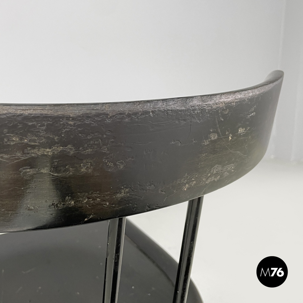 Italian modern black wood and metal chairs with rounded profiles, 1980s