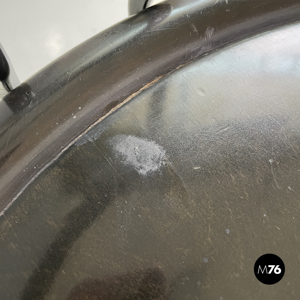 Italian modern black wood and metal chairs with rounded profiles, 1980s