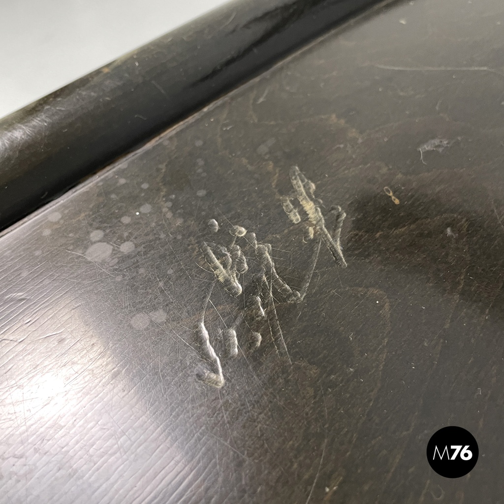 Italian modern black wood and metal chairs with rounded profiles, 1980s