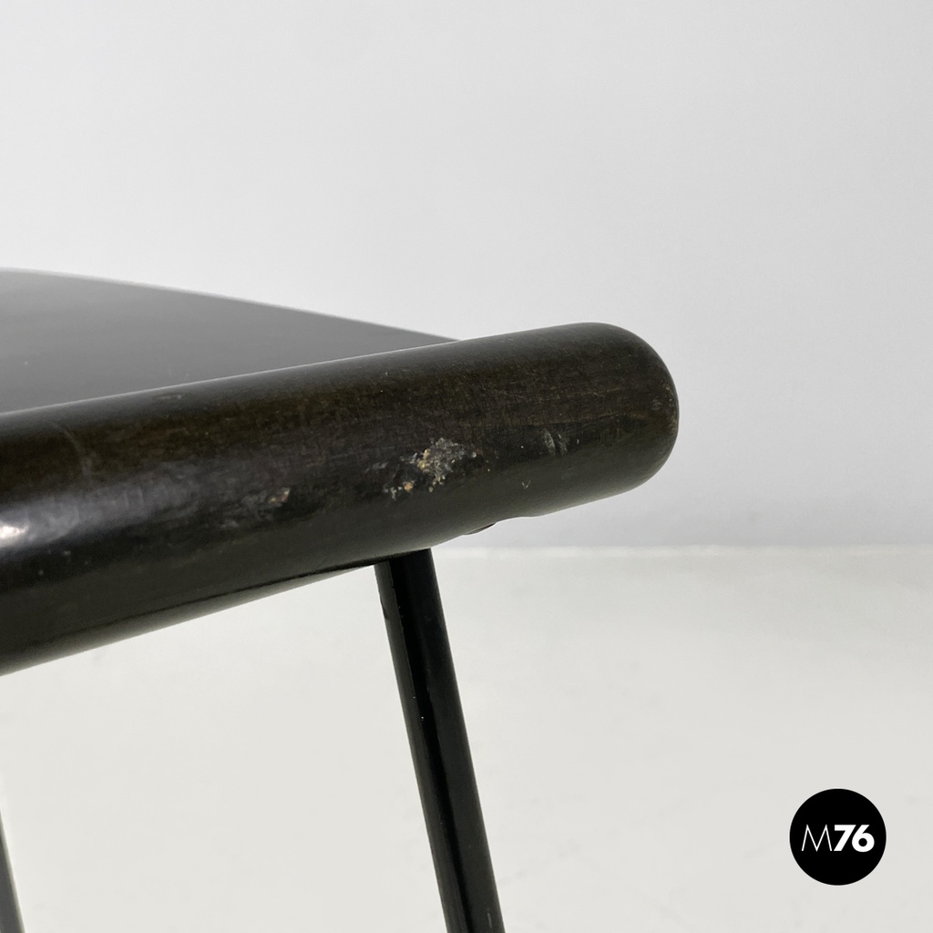 Italian modern black wood and metal chairs with rounded profiles, 1980s