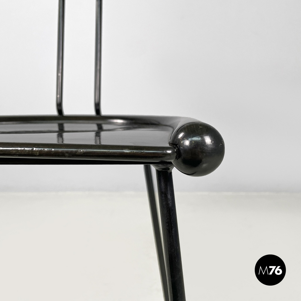 Italian modern black wood and metal chairs with rounded profiles, 1980s