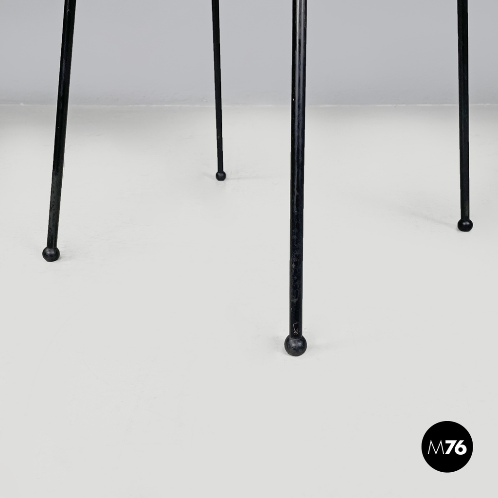 Italian modern black wood and metal chairs with rounded profiles, 1980s