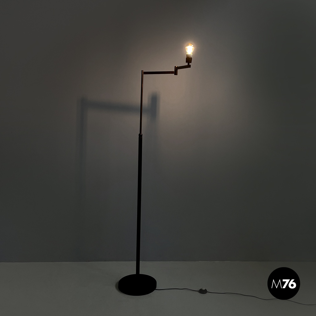 Italian Art Deco brass floor lamp with adjustable arm and dark marble base 1940s