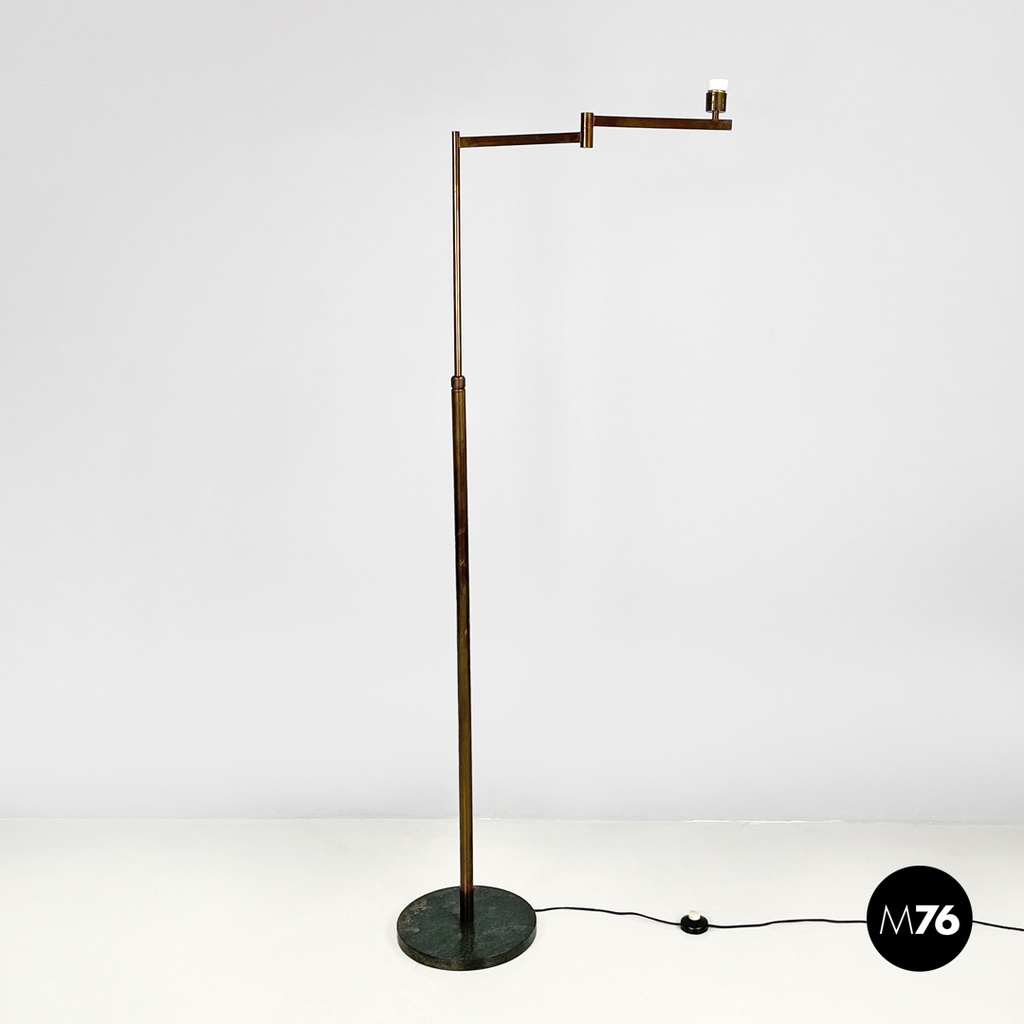 Italian Art Deco brass floor lamp with adjustable arm and dark marble base 1940s
