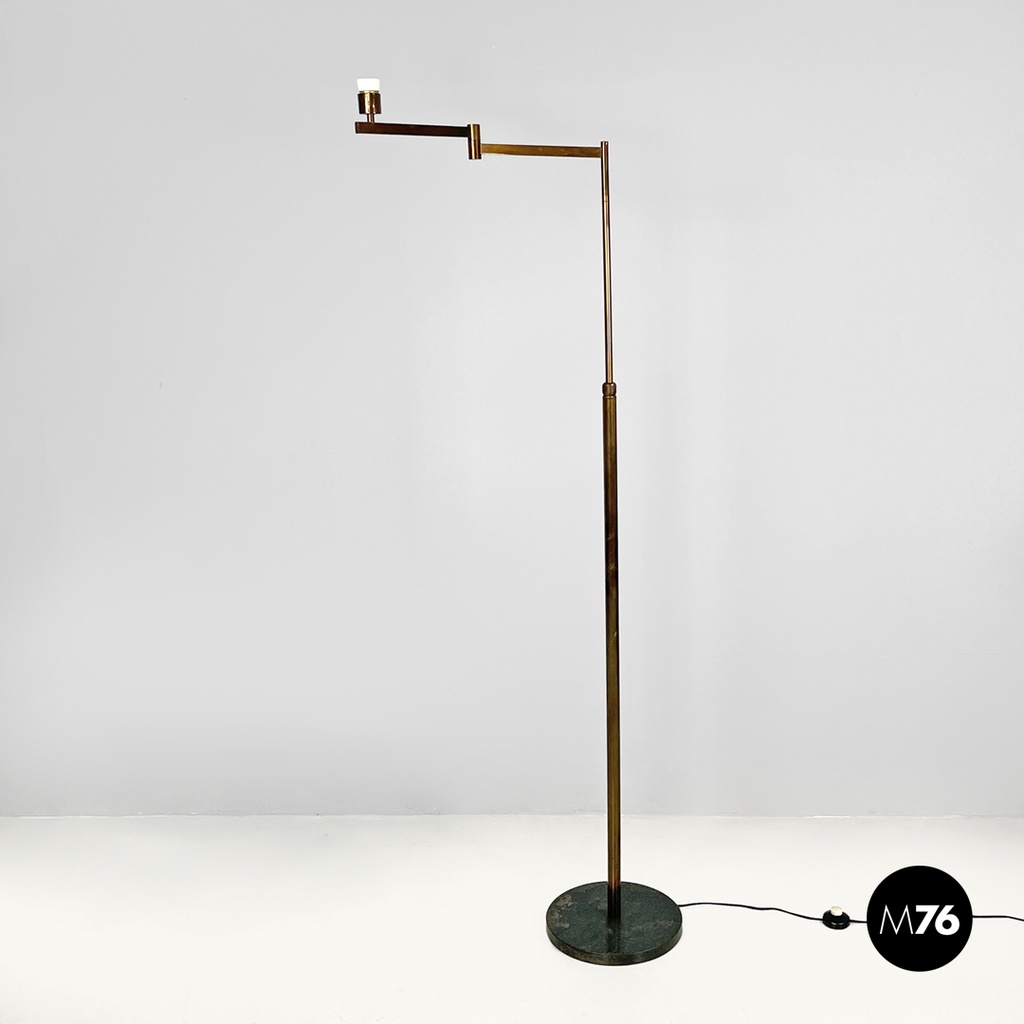 Italian Art Deco brass floor lamp with adjustable arm and dark marble base 1940s