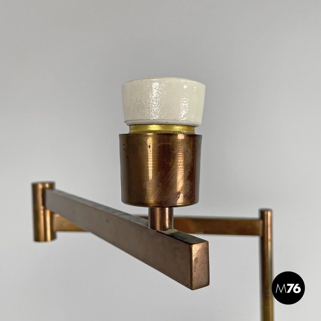 Italian Art Deco brass floor lamp with adjustable arm and dark marble base 1940s