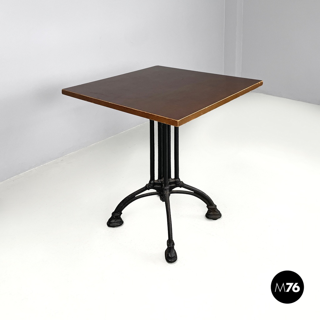 Italian post modern wooden top and decorated black cast iron bar table, 1990s