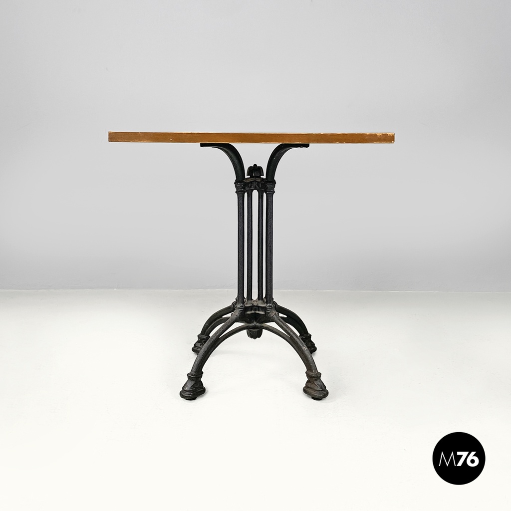 Italian post modern wooden top and decorated black cast iron bar table, 1990s