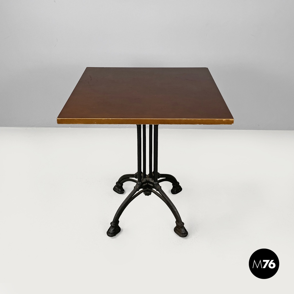 Italian post modern wooden top and decorated black cast iron bar table, 1990s