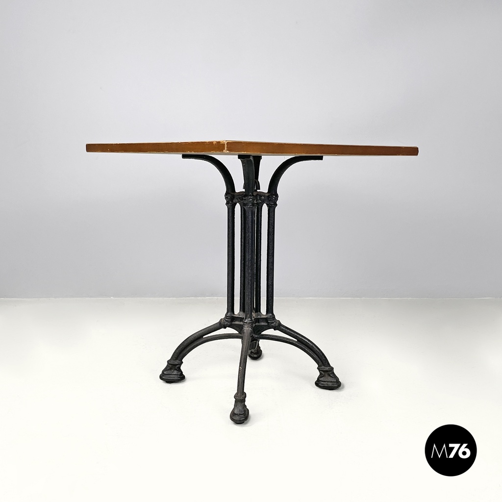 Italian post modern wooden top and decorated black cast iron bar table, 1990s