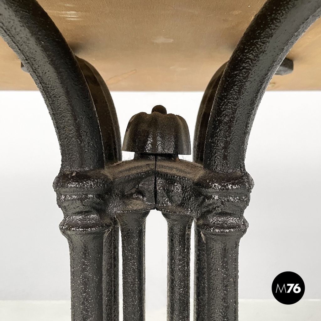 Italian post modern wooden top and decorated black cast iron bar table, 1990s