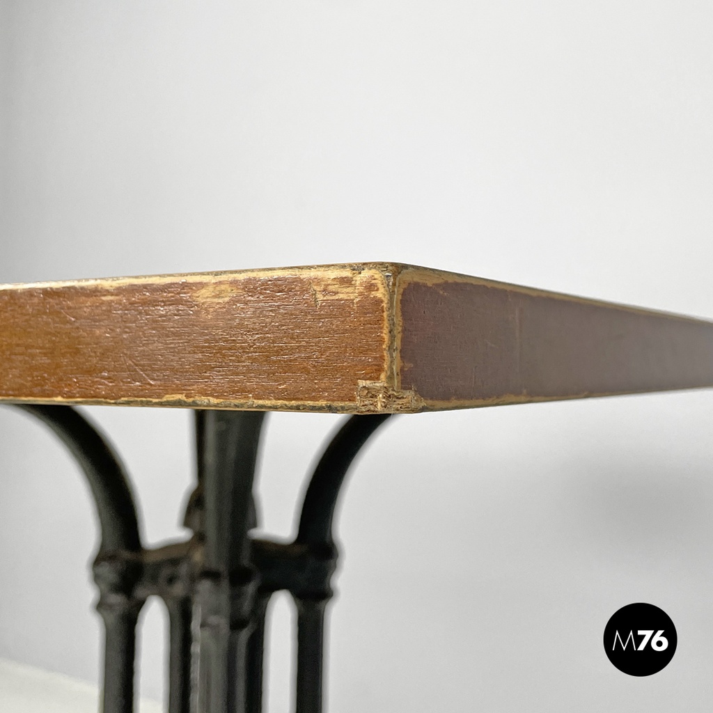 Italian post modern wooden top and decorated black cast iron bar table, 1990s