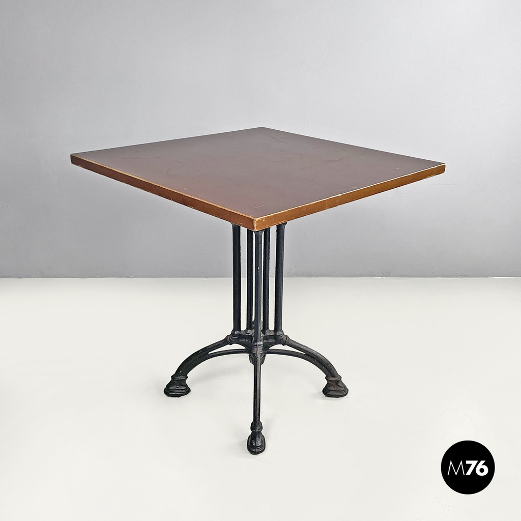 Italian post modern wooden top and decorated black cast iron bar table, 1990s