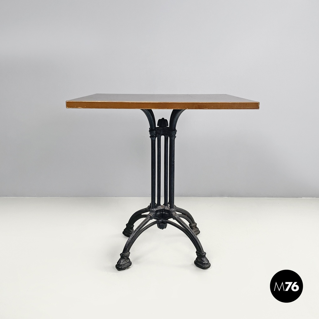 Italian post modern wooden top and decorated black cast iron bar table, 1990s