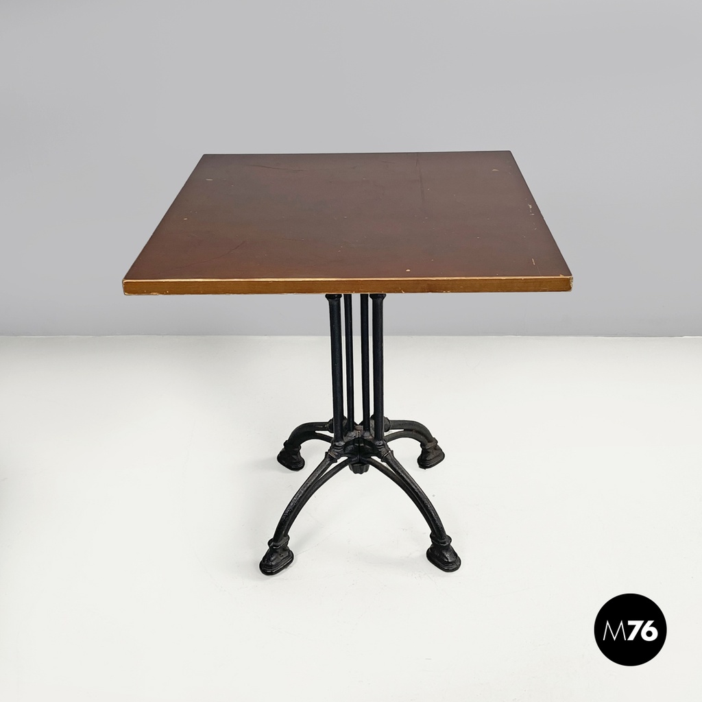Italian post modern wooden top and decorated black cast iron bar table, 1990s
