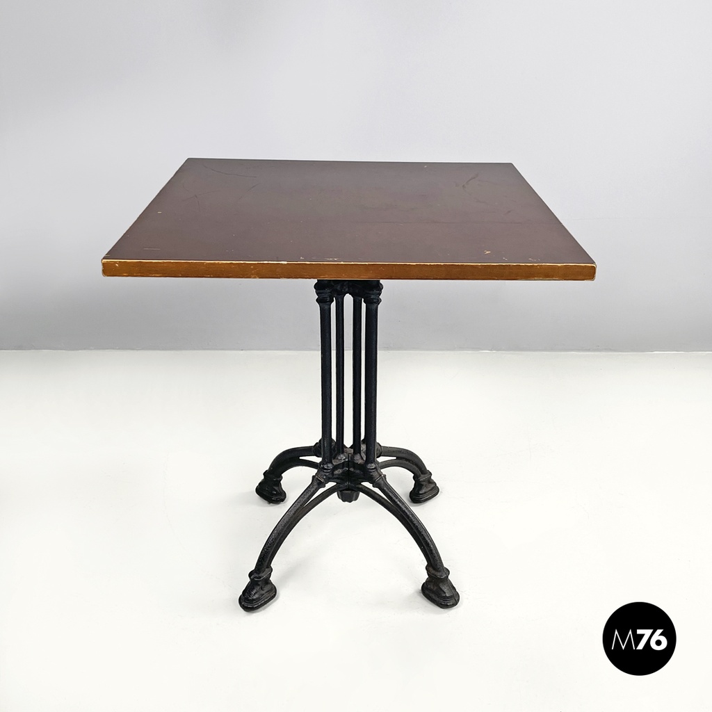 Italian post modern wooden top and decorated black cast iron bar table, 1990s