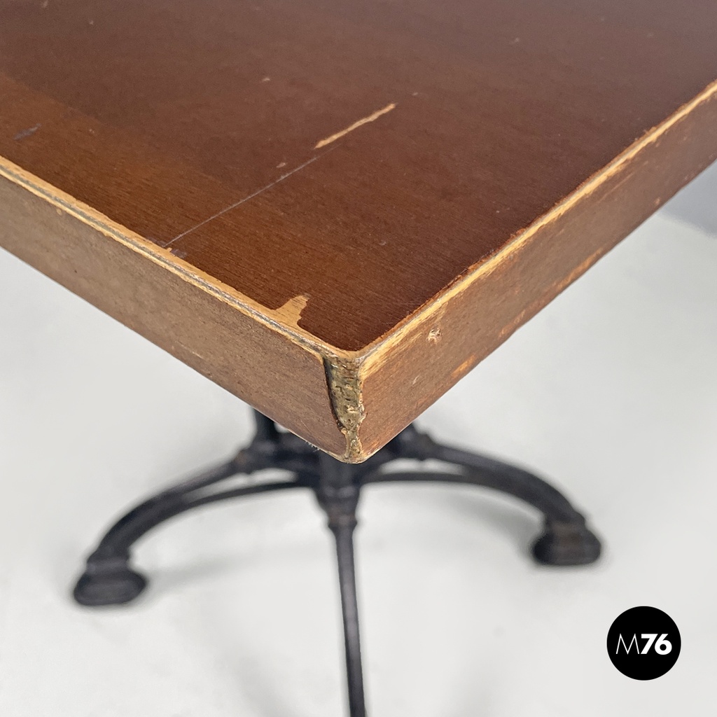 Italian post modern wooden top and decorated black cast iron bar table, 1990s