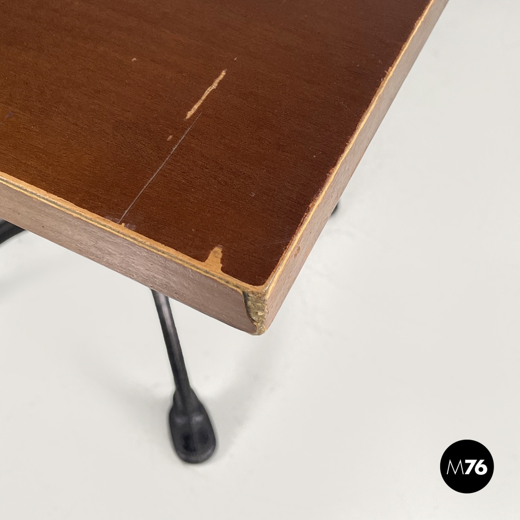 Italian post modern wooden top and decorated black cast iron bar table, 1990s