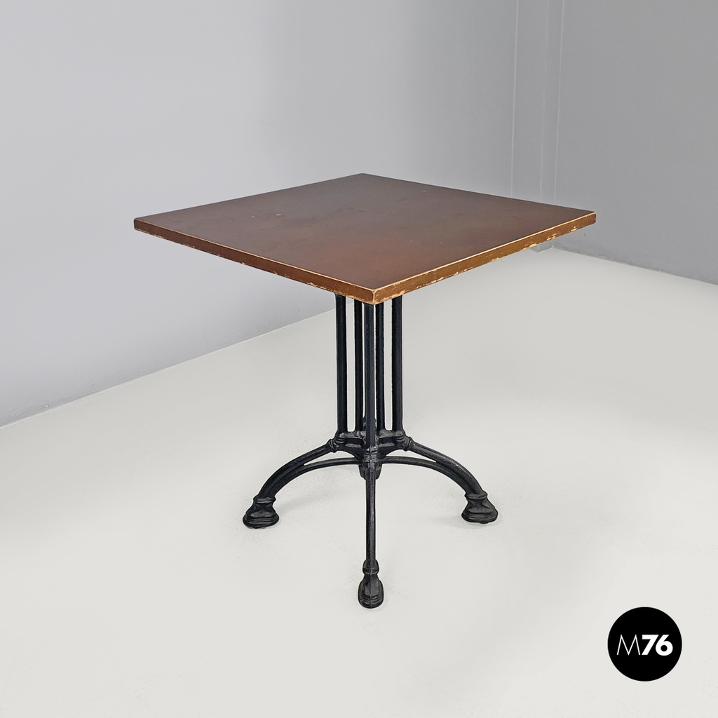 Italian post modern wooden top and decorated black cast iron bar table, 1990s