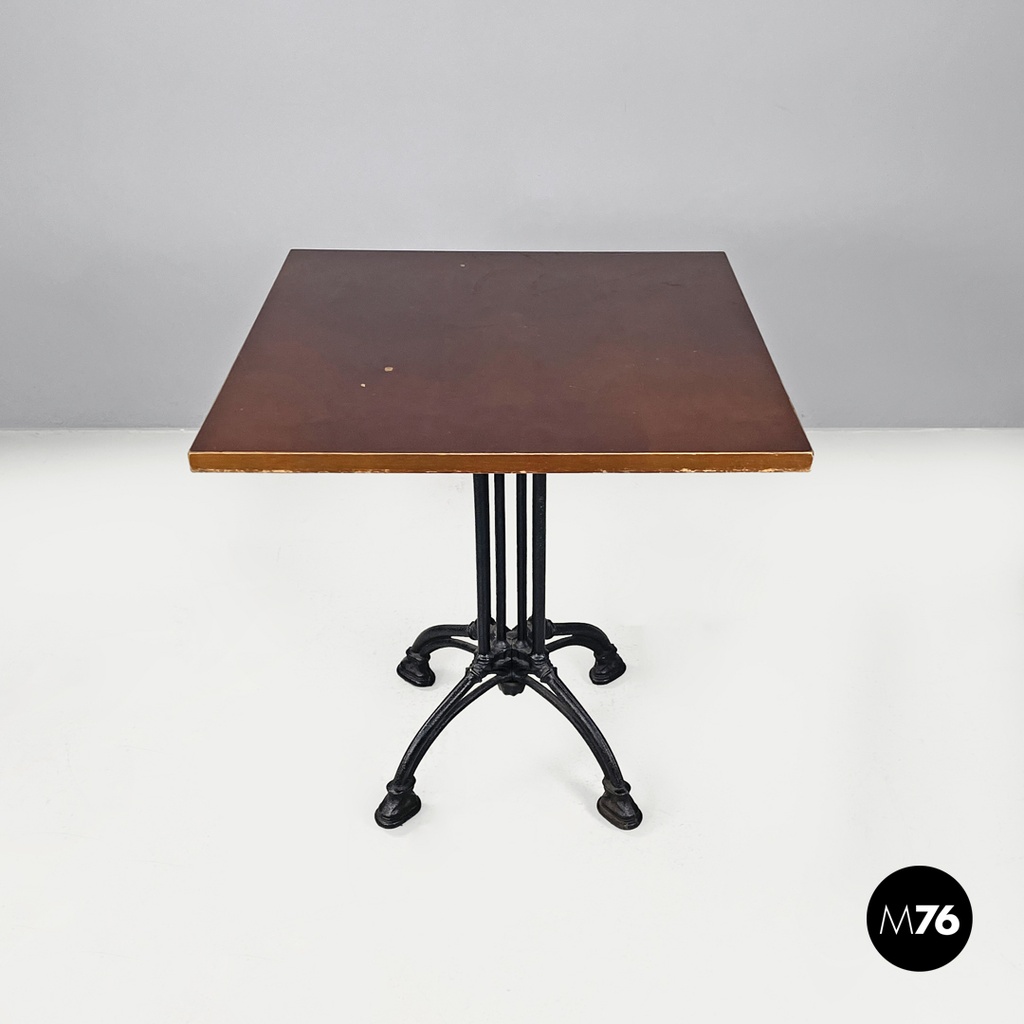 Italian post modern wooden top and decorated black cast iron bar table, 1990s