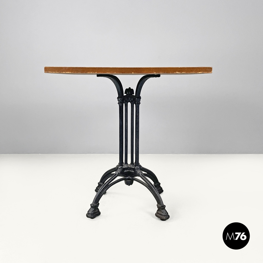 Italian post modern wooden top and decorated black cast iron bar table, 1990s